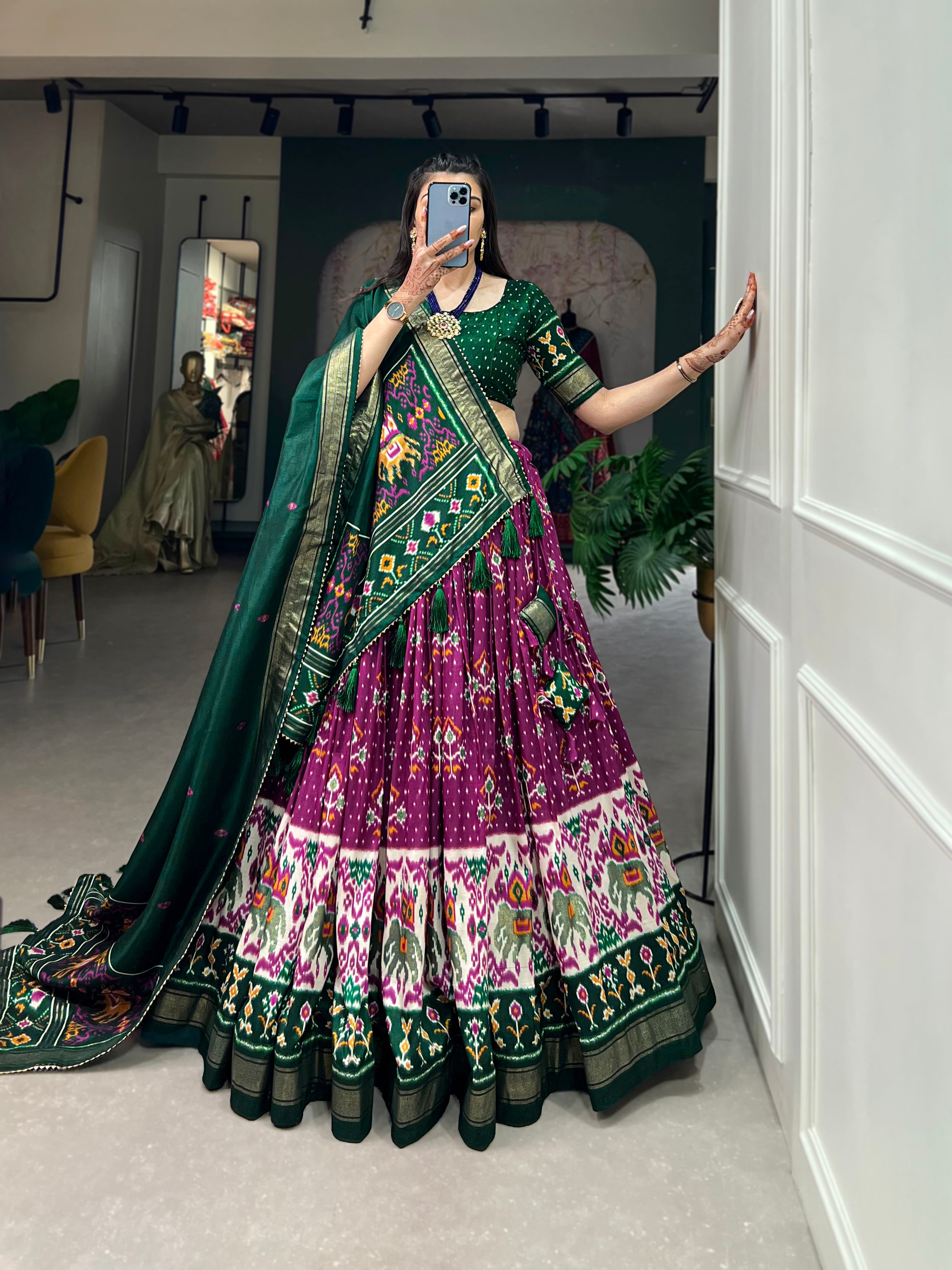 Exquisite Floral Fantasy: TusserSilk Lehenga Choli with Intricate Print and Dupatta π©·π